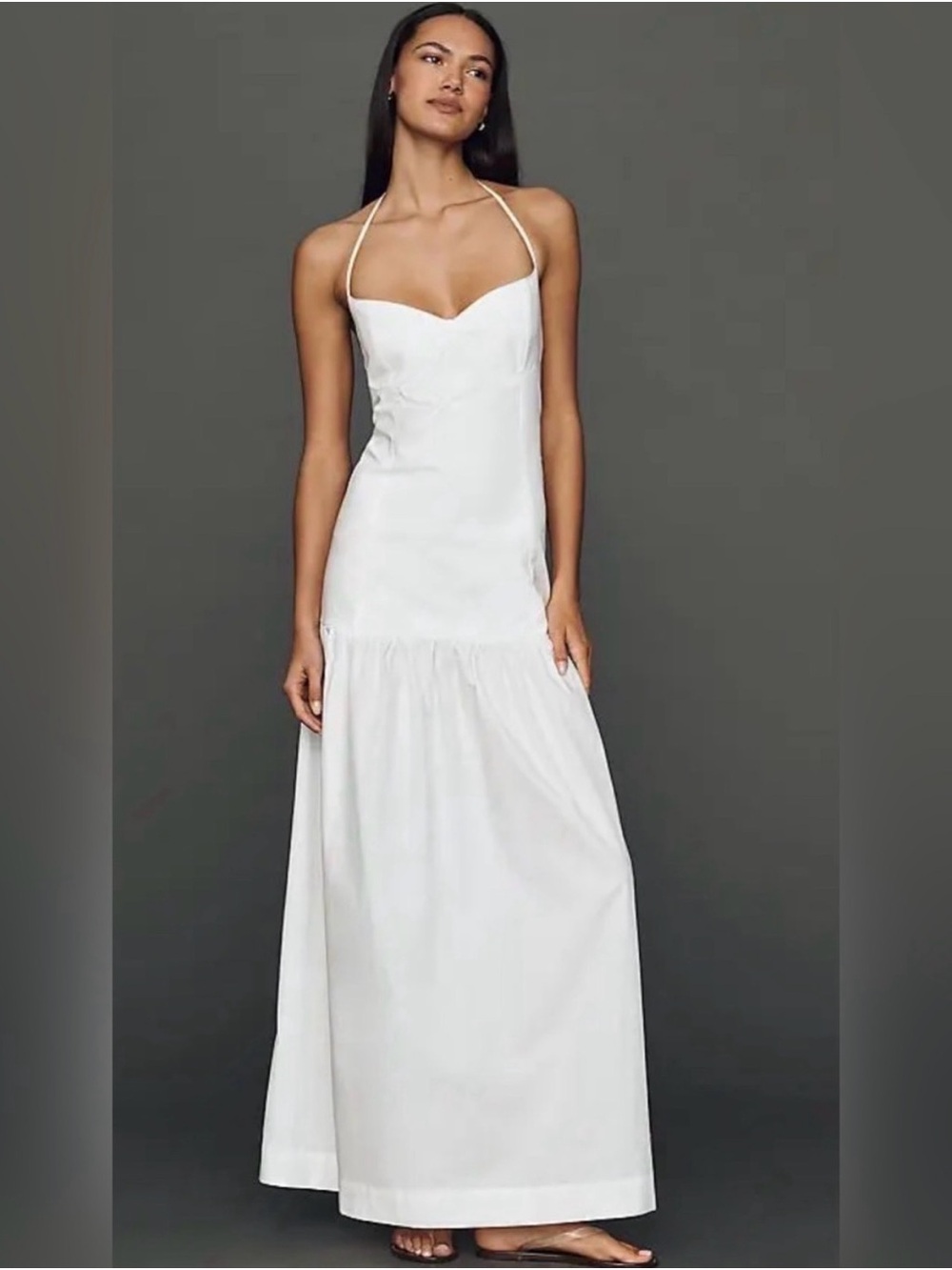 Anthropologie S/W/F White Halter Maxi Dress - Elegant Women’s Cotton Dress